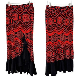 Cloth & Needle Creation by Lynda 8‎ red & black tribal print western style skirt